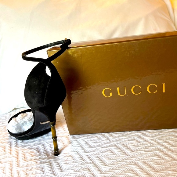 Collector Gucci Bamboo Heel Black Ankle Strap Stilettos - Picture 7 of 13